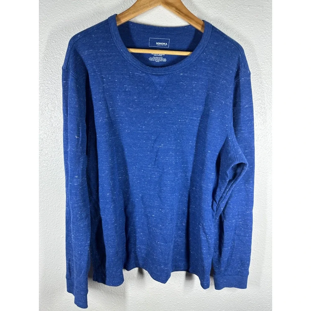 Sonoma Thermal Shirt Mens XL Blue Waffle Knit Long Sleeve Flecked Crew Neck